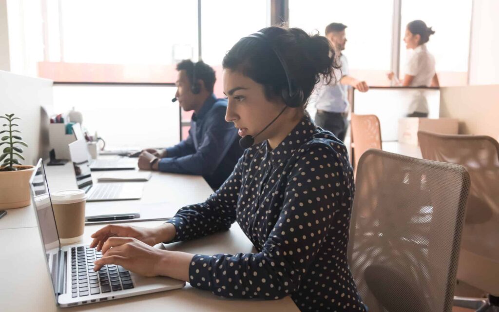 woman call center operator working in customer service