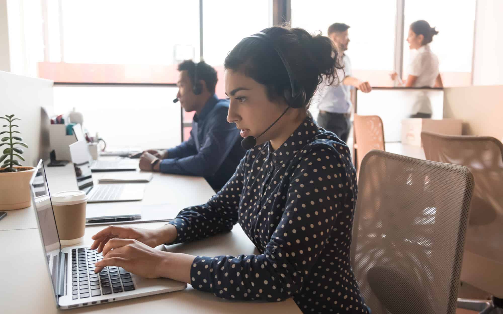 woman call center operator working in customer service
