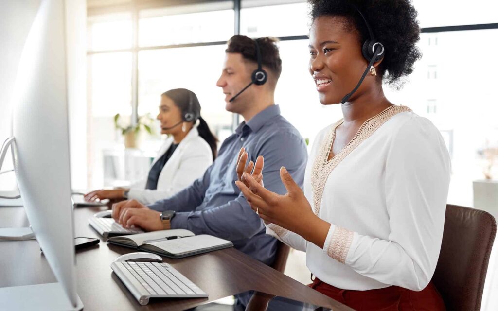 Professionals on calls in data center